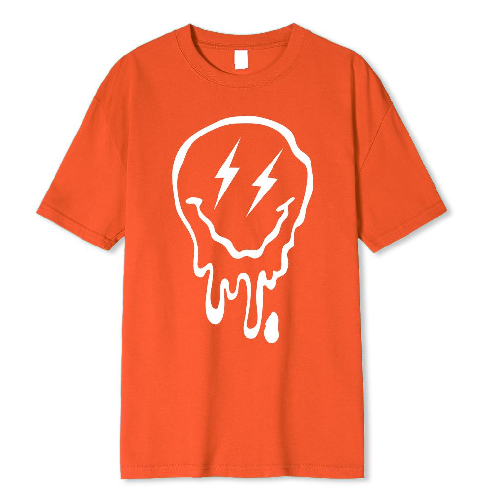 Top z nadrukiem topiącej się uśmiechniętej buzi, męski, oddychający, casualowy, luźny, oversize, bawełniany, z okrągłym dekoltem, bawełniana odzież