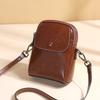 Leather Small Bag for Spring and Summer, Trendy Oil Wax Cowhide Phone Bag, Retro Crossbody Bag, Single Shoulder