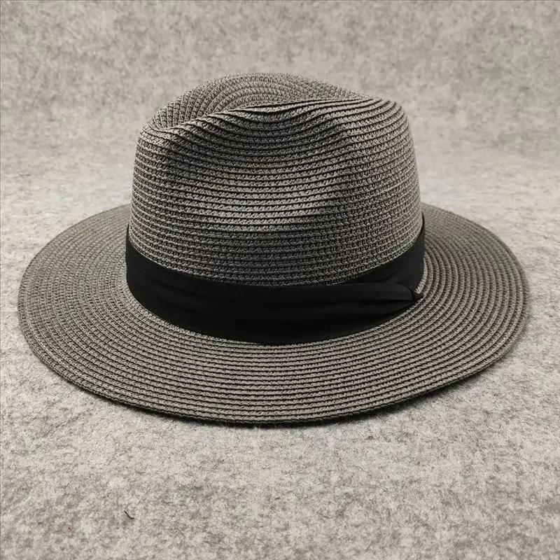 

XL Big Head 63CM Summer Beach Woven Sun Hats Men Women Plus Size Jazz UV UPF 50+ Sun Protection Travel Panaman Straw Hats Unisex XL61-63cm сірий