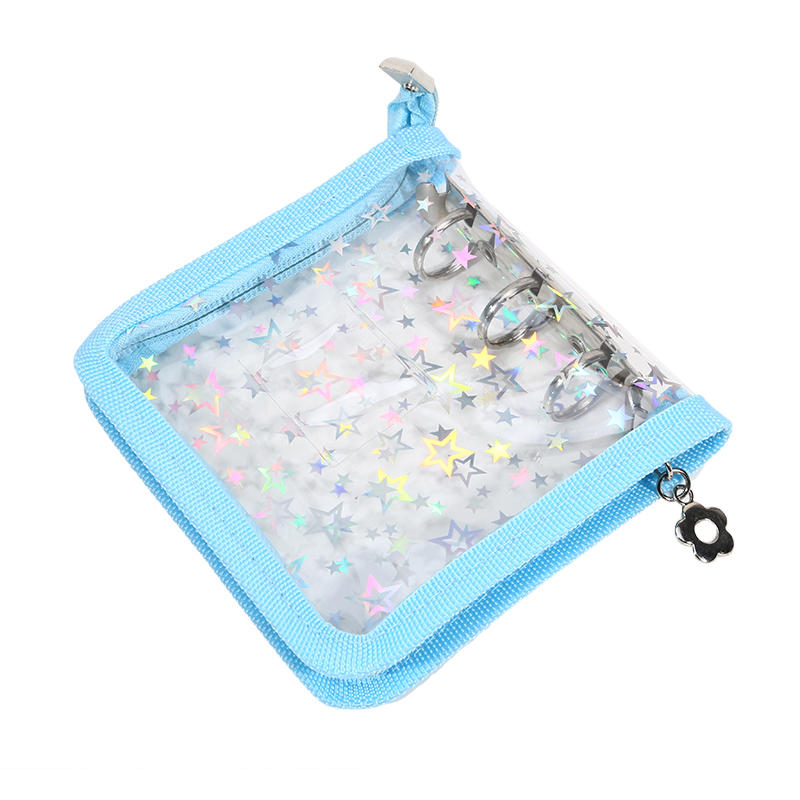 Mini PVC 3-Ring Binder Laser Star Design Zipper Closure Transparent Album For Photo Card Storage Memory Keeping Collecting Exquisite Fast Delivery