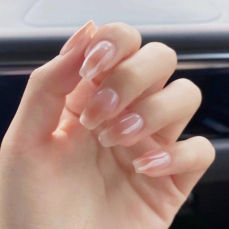 

Medium-Length Nude Nail Tips - Elegant Blush False Nails Glue Style