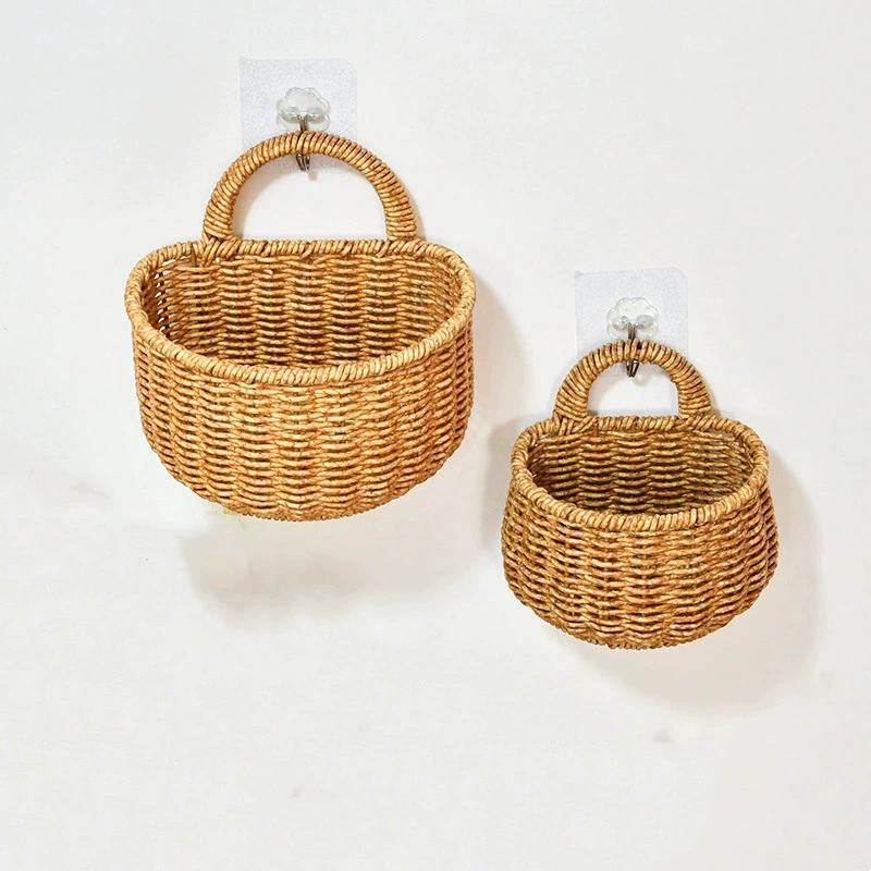 Handwoven Rattan Wall Hanging Basket - Wicker Storage Organizer for Kitchen, Bathroom & Home, Hanging Fruit Basket with Handle