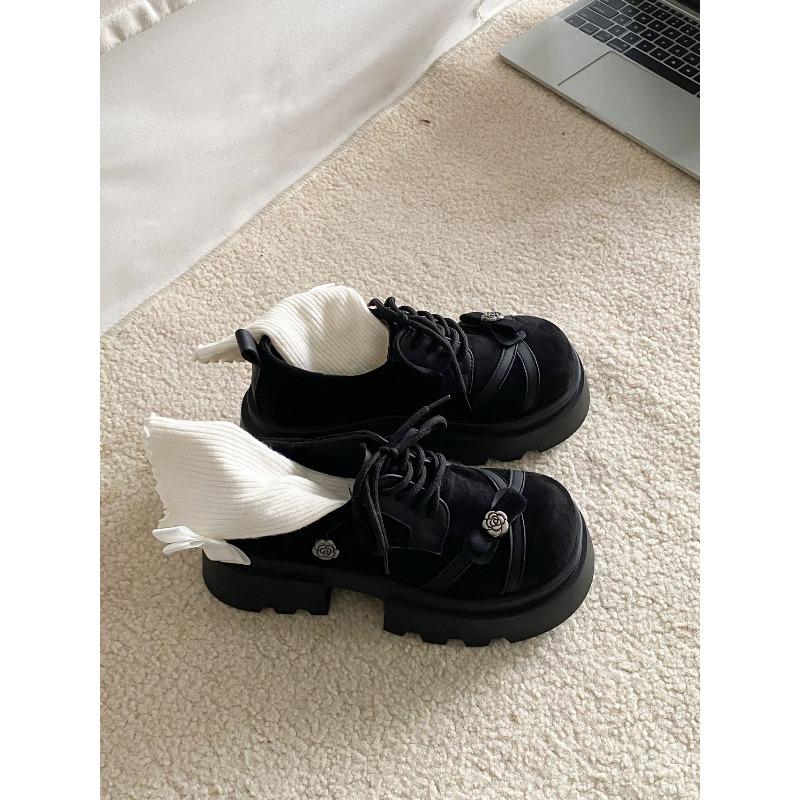 Ленивое дробление базовая модель ретро платформа женские туфли весна и осень шнуровка увеличение роста маленькие кожаные туфли 40 чёрный 3990₽