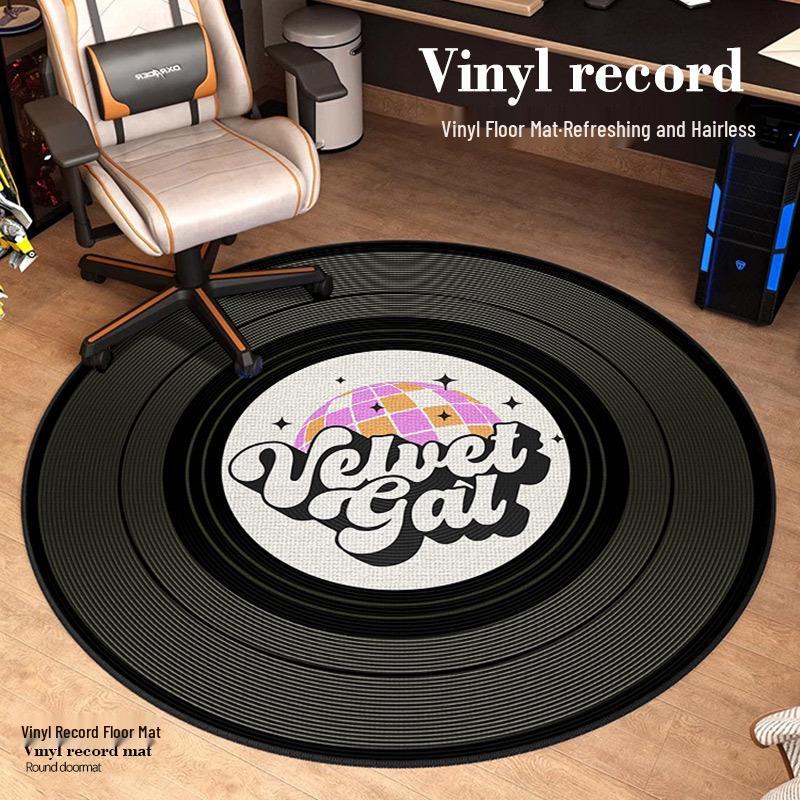 Vinyl Record Round Floor Mat for Computer Chair - Non-Slip, Dirt-Resistant Living Room and Coffee Table Rug.