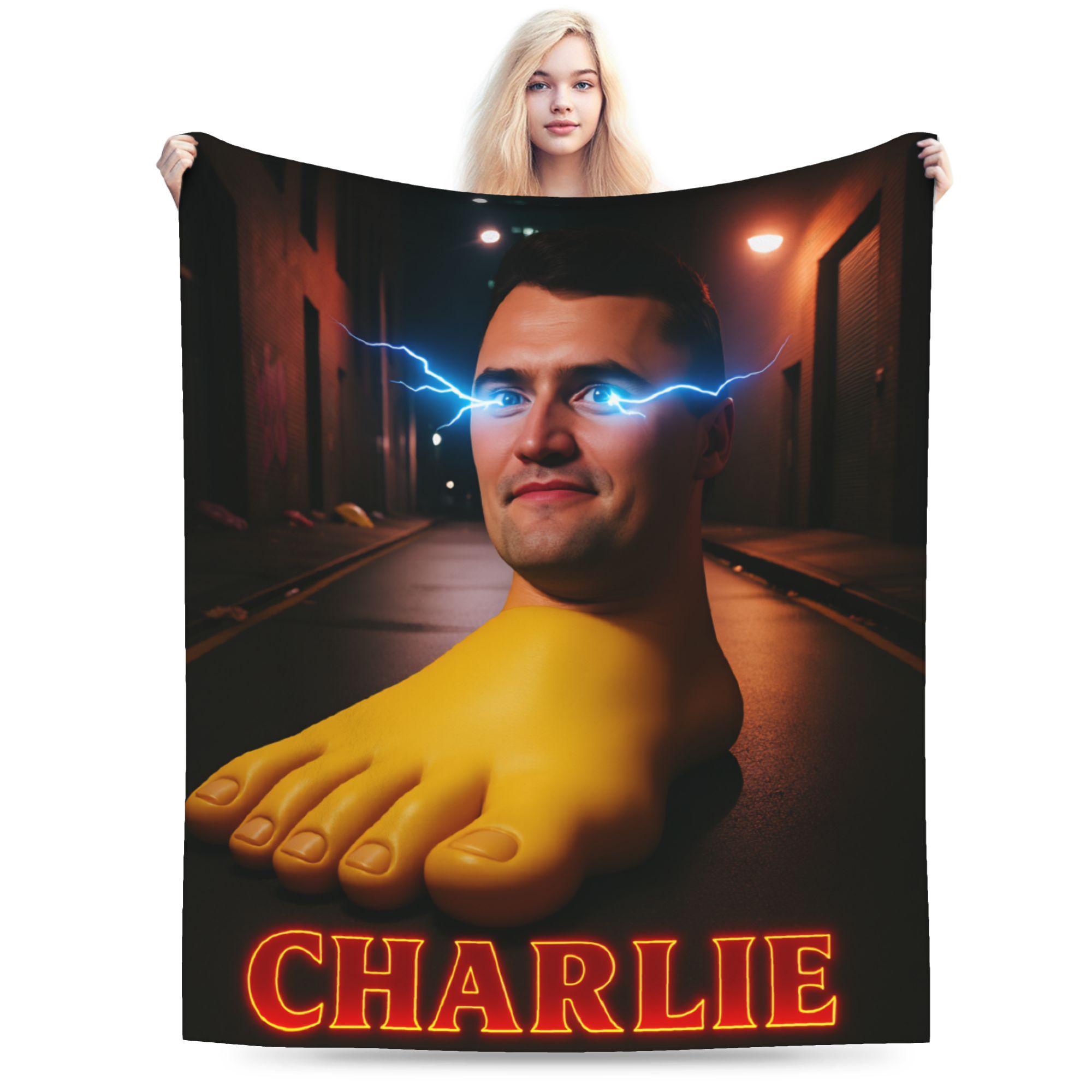 Jessica Chen Unisex Charlie Kirk Giant Foot Funny Italian Brainrot Meme Flannel Blankets Throw Blanket Winter Living Room Bedspread Sofa Bed Cover