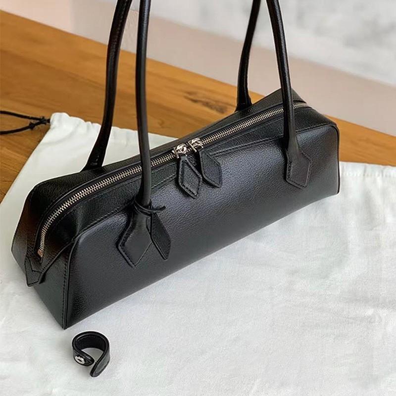 

Flax Canvas Leather Handbag Women s French Stick Bag Retro Armpit Shoulder Spotted Sausage Genuine 33x10x11cm
