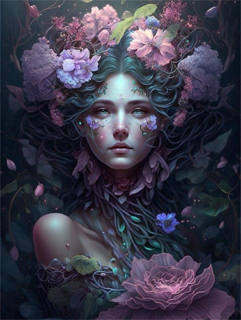 Abstract Canvas Painting Magic Fairy Wear Flowers Butterflies Poster Printing Fantasy Art Women Painting For Modern Home Decor No Frame