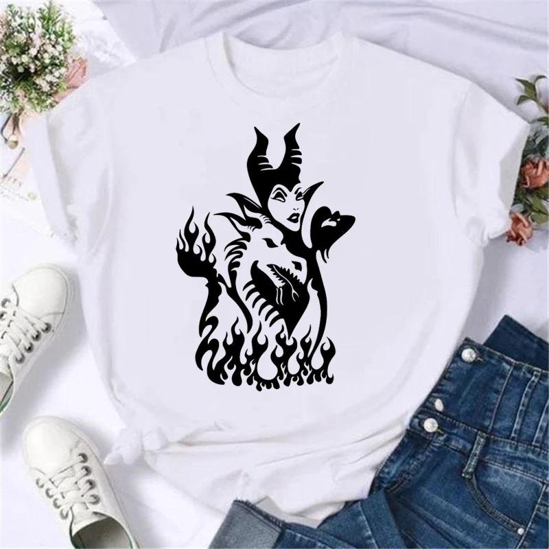 Cartoon Disney Spoof Villains Princess Print Blouse Women 90S Tshirt Summer Harajuku White Ladies T Shirts Female Y2k Tops Gift