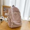 Solid Simple Color Student Lightweight Backpack With Plush Pendant For School