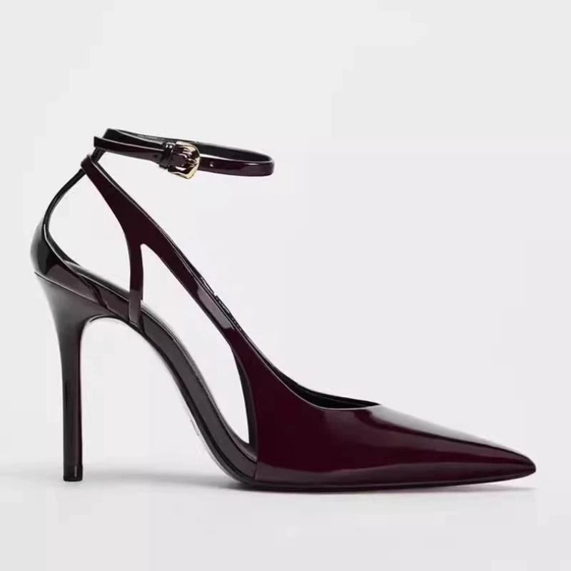 

Женские Вечерние Сандалии на Шпильке Модные Slingbacks с Лакированной Кожей, Сексуальные Сандалии с Ремешком на Лодыжке на Высоком Каблуке для Летней Вечерней Свадьбы 36 вино красного