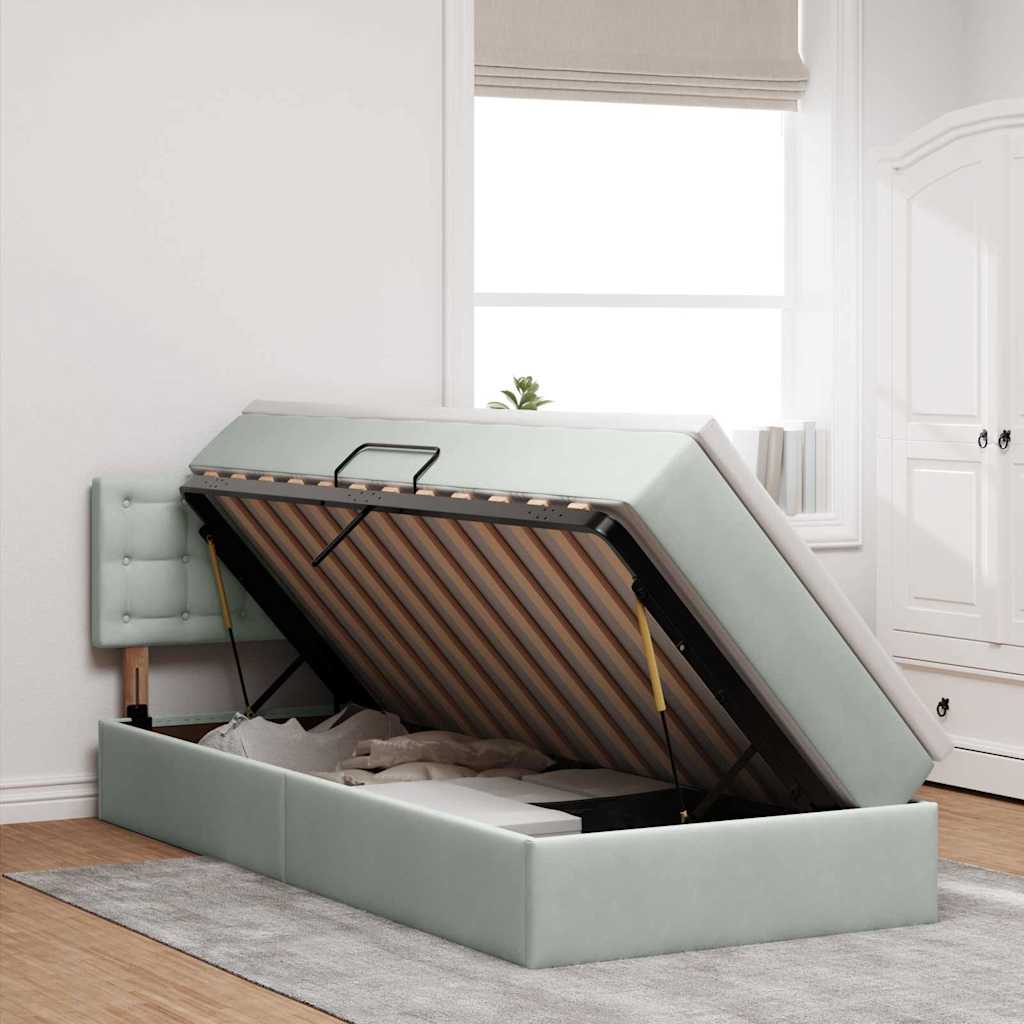 Storage Bed with Mattress Light Grey 100 x 200 cm Velvet