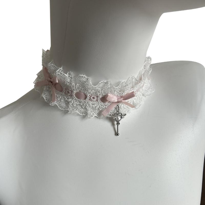 Кружевной воротник-бант Ожерелье с кружевной отделкой Чокер Готические ювелирные аксессуары Для вечеринки на Хэллоуин И фотографии розовый