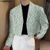 INCERUN Men Lapel Neck Long Sleeve One Button Flowers Texture Cropped Blazer Coats