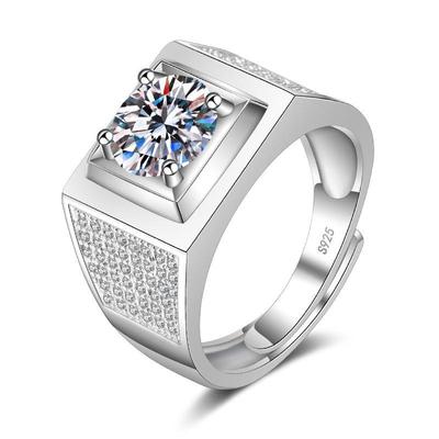 Offener Ring mit Moissanit, Weißgold plattiert: Europäischer & Amerikanischer Bestseller - Einfacher, Modischer Breiter Band Herrenschmuck