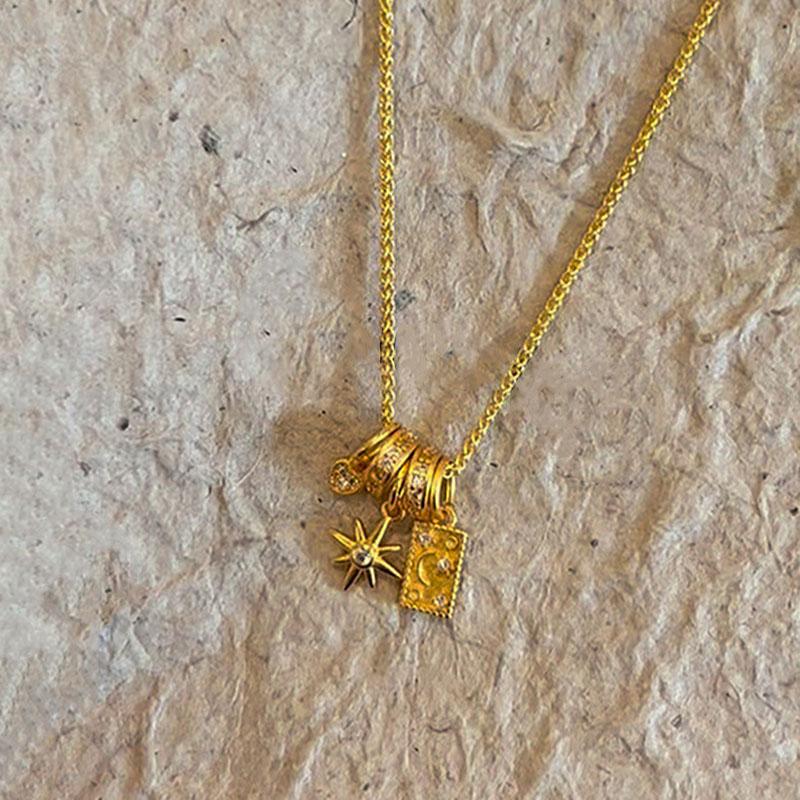 

Unique Design Fashion Light Luxury Exquisite Round Pendant Sun and Moon Necklace for women Party Wedding Romantic 45cm золотий