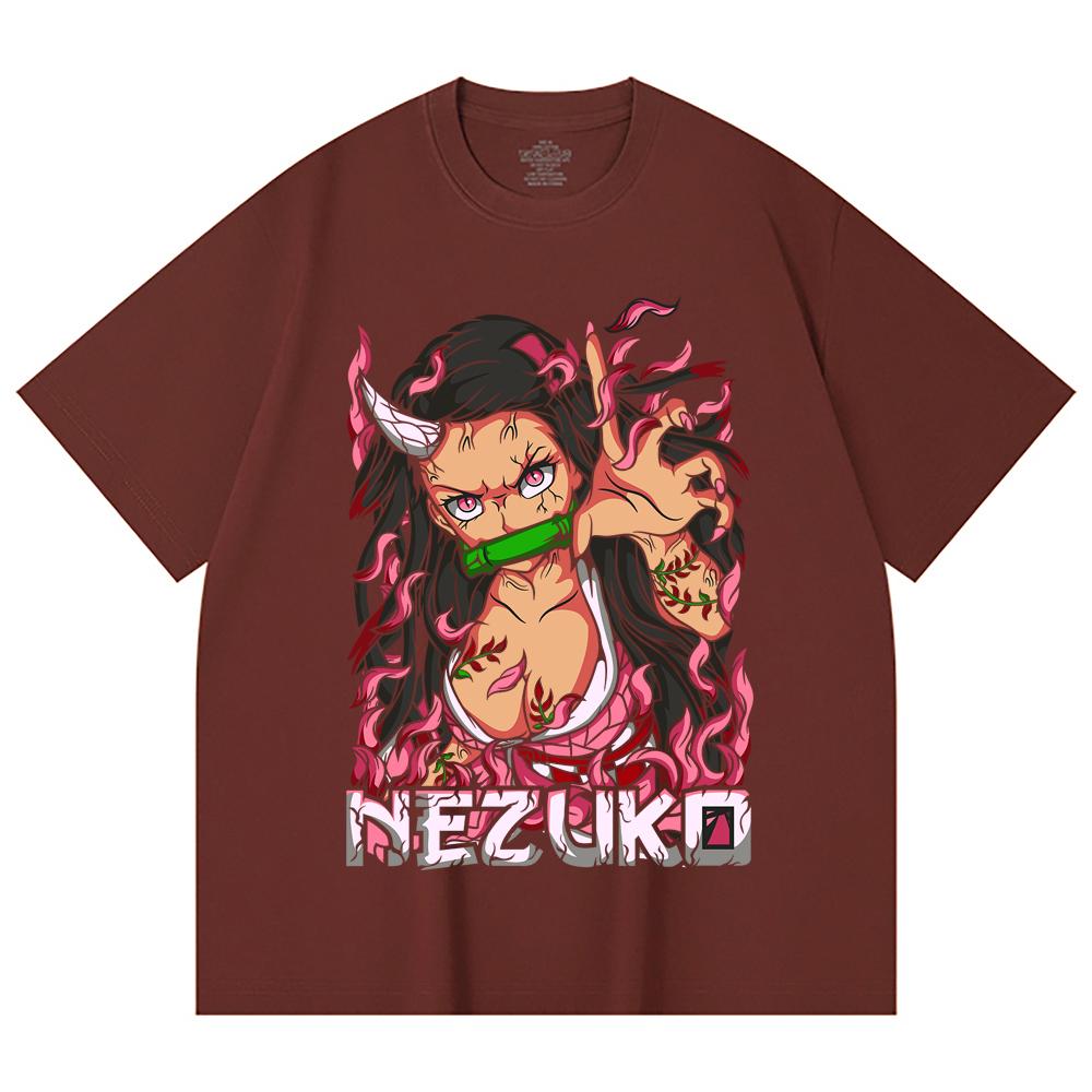 230 Gsm 100% Cotton Demon Slayer V73 Nezuko Print Unisex Heavy Cotton T Shirt