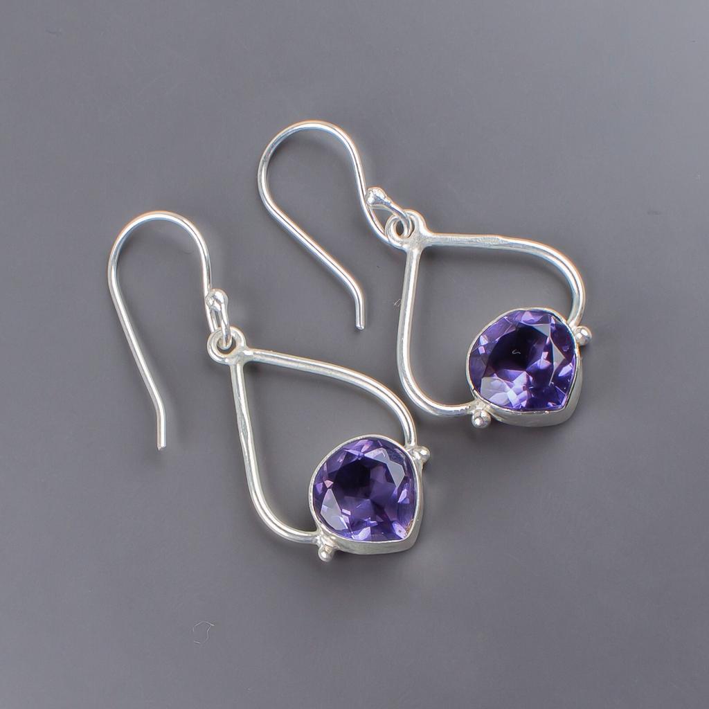 Iolite Gemstone 925 Stamped Silver Handmade Jewelry Earrings 1.80" Gift For Wife EE-33-2