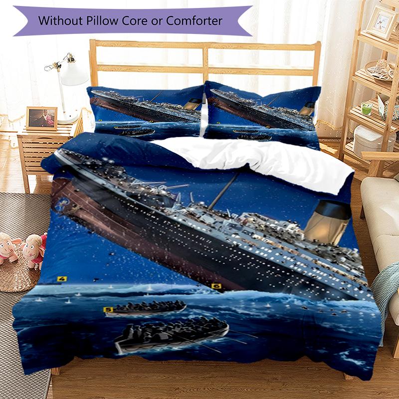 3pcs Titanic1 Design Cover Set - HD Printed Bedding with 1 Cover and 2 Pillowcases - Perfect for Home and Dorm Decor