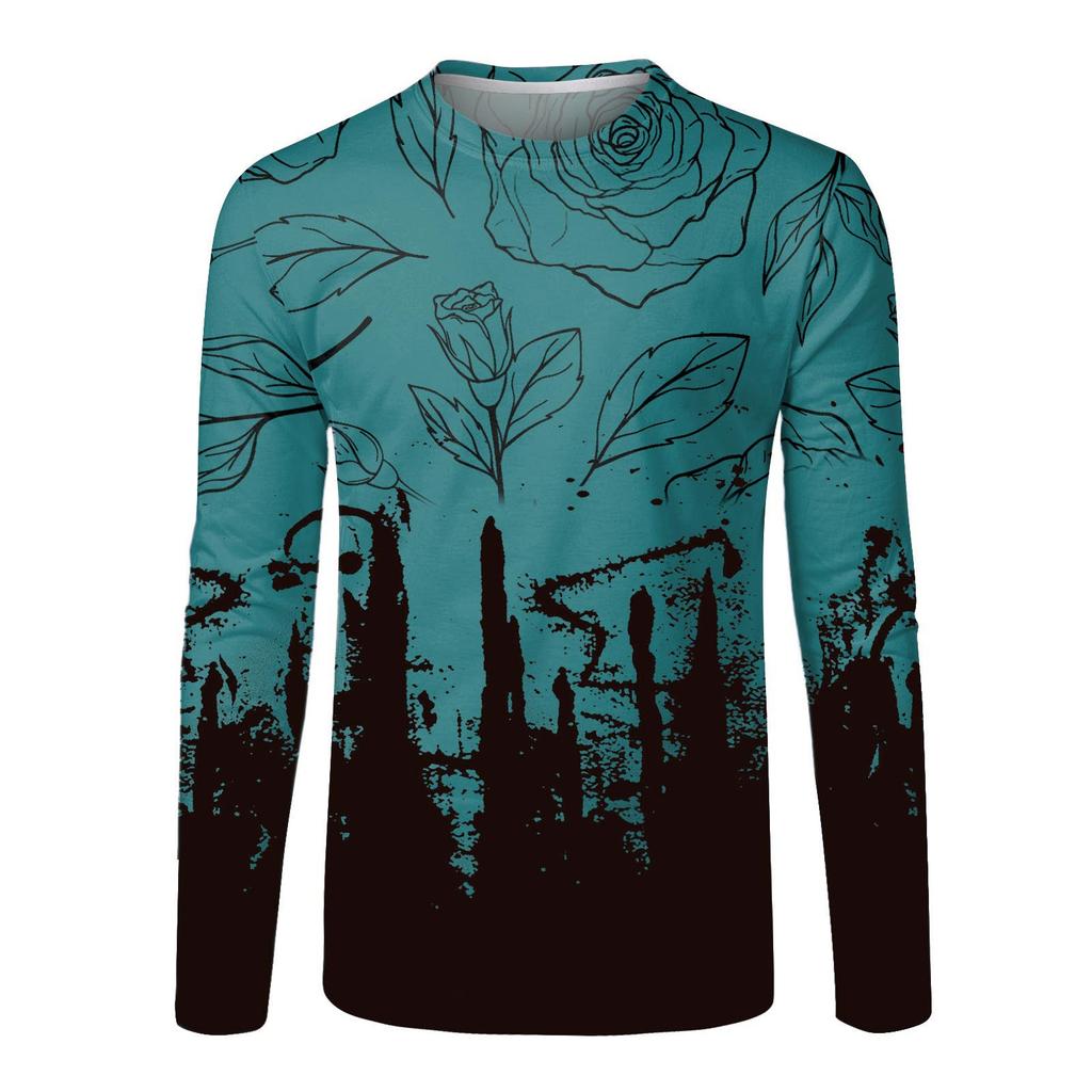 Men's Fashion Casual Printed Long Sleeve O-Neck Shirts Tops Blouse