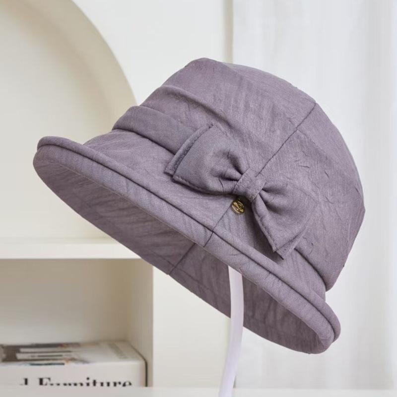 New rolled brim bow decorative temperament bucket hat women's summer literary and leisure sun protection sun hat