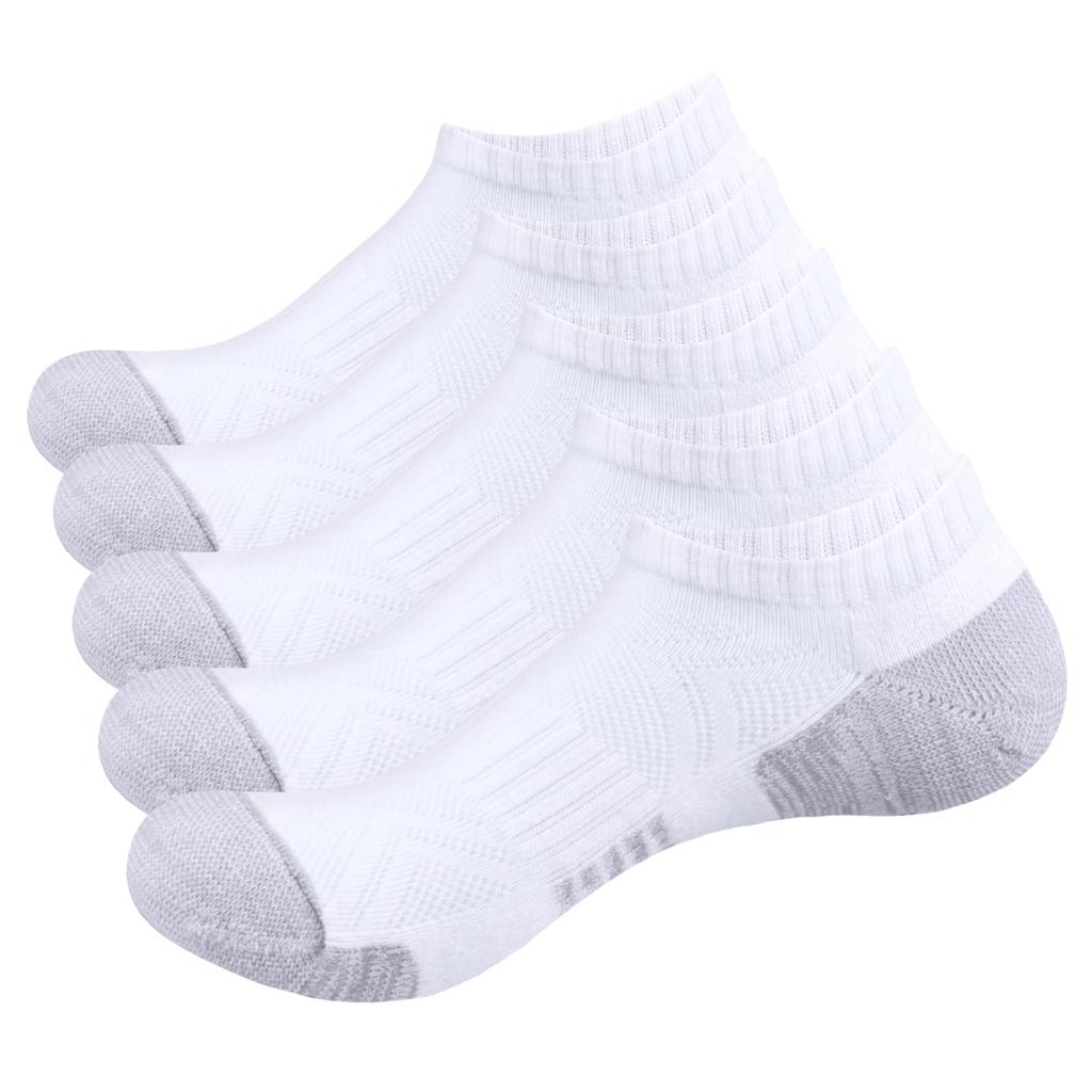 YUEDGE Breathable and White Sneaker Socks for and Sizes 5 Pairs Men's Socks, Odor-Resistant, Cotton, Golf, Tennis, Running, Training, 25-27cm,