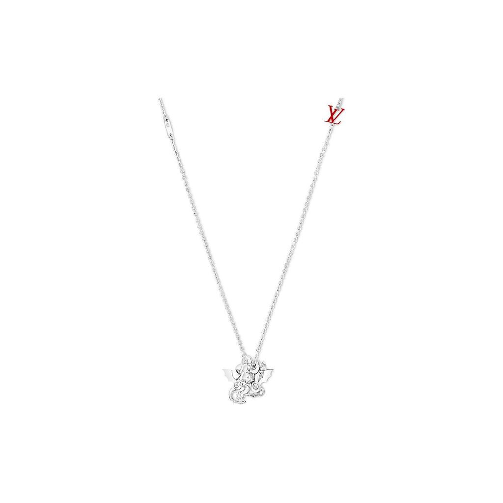 Louis Vuitton Dragon Pattern Design Silver Metal Enamel Necklace Men necklace M01491