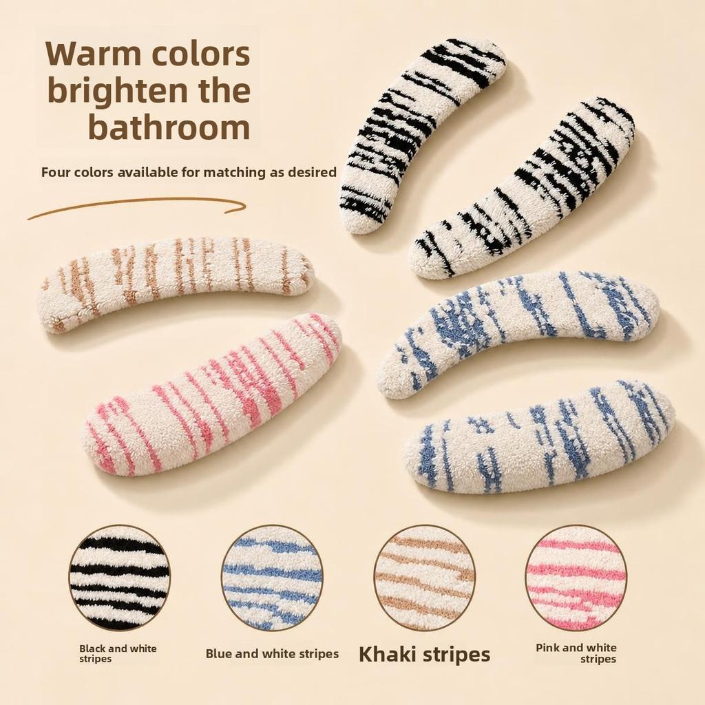 Adhesive-type Household Toilet Seat Cover for Autumn and Winter. Thick Striped Toilet Seat Pad for Easy Cleaning.