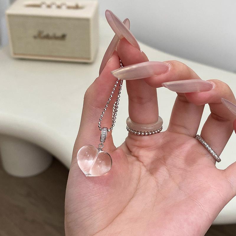 Collana a catena con ciondolo a forma di cuore in cristallo bianco semplice e trasparente, pesca, collana classica alla moda, gioielli per feste, regalo