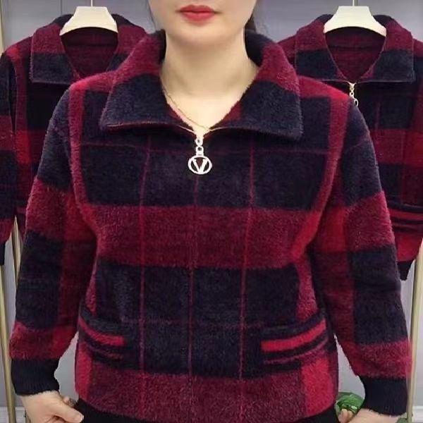 

Утолщенное пальто из норкового флиса в клетку для мам среднего и пожилого возраста - Коллекция осень/зима 2025 L (110-120 lbs)