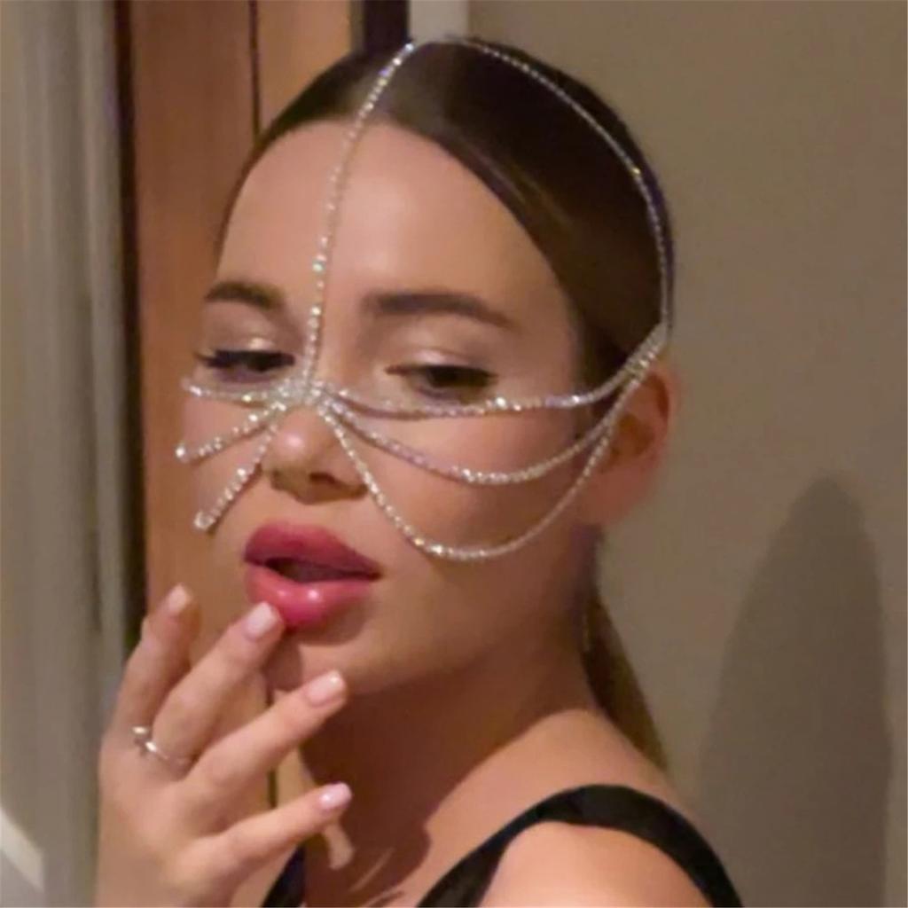 Masquerade Mask Shimmering Face Chain Multilayer Veil Mask Elegant Woman Metal Chain Face Mask for Parties Carnival