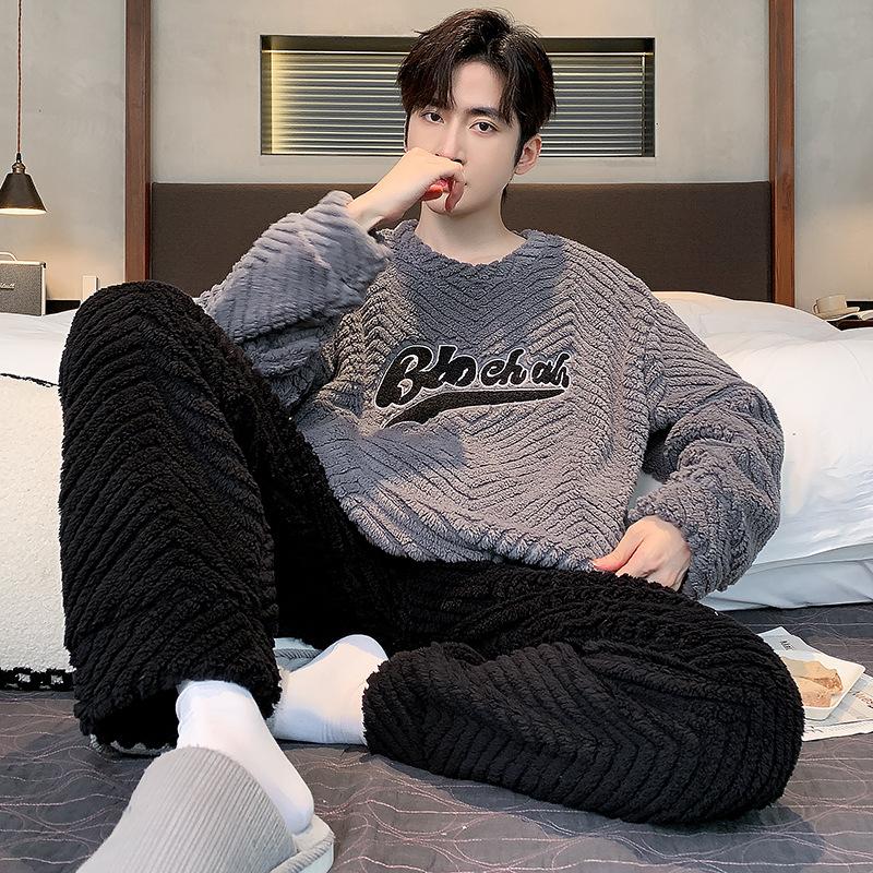 Higher Quality Thickened Warm Flannel Plus Size Men’s Pajamas Winter Nightwear Loungewear Fashion Striped Sleepwear Homewear