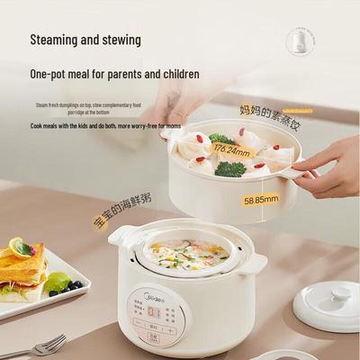 Midea 1L Electric Stew Pot with Ceramic Pot and Steamer CN Plug (adapter Included)