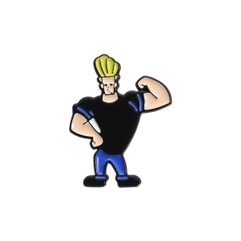 Chic Quirky And Yellow Haired Muscular Cartoon Brooch In Alloy Material For Decorative And Use Functional