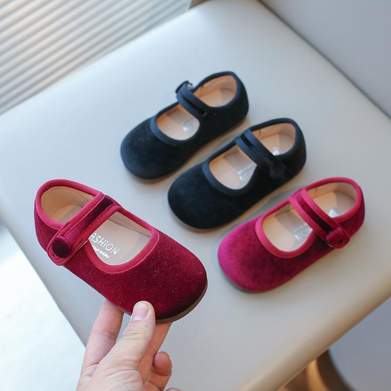 Children Clothing Yulin-001 Girls Suede Flats Shoes Soft Sole Kids Moccasin Shoes Japanese Style Solid Color Simple Children's Casual Shoes Spring Autumn Cm