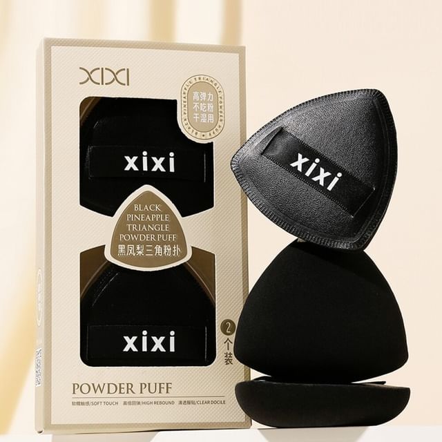 xixi - Black Pineapple Triangle Powder Puff - 2pcs #Powder Puff - 2pcs Set