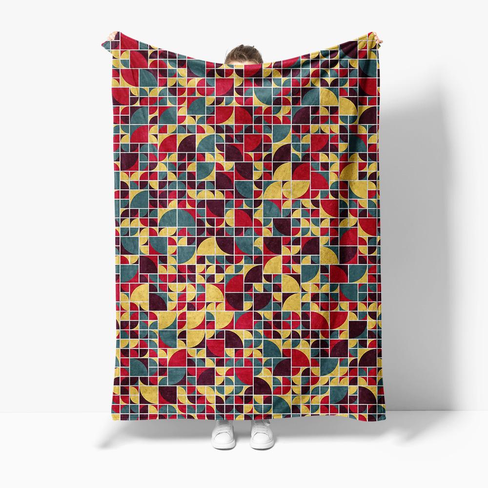 Geometric Mosaic Knit Blanket Square Pattern Soft Cozy Throw Blanket for Sofa Bed Decoration Gift