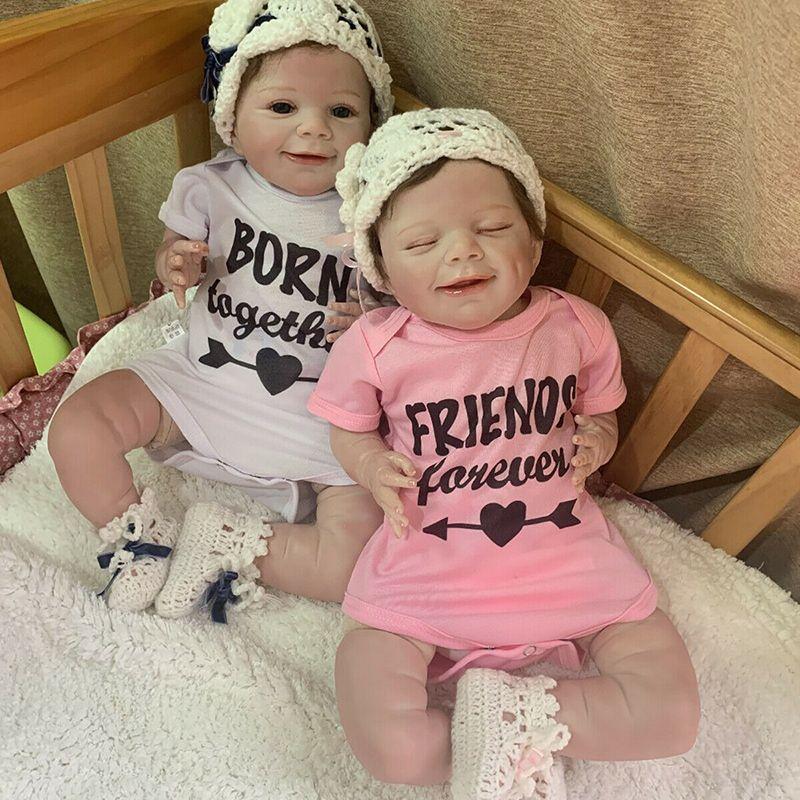 Realistic 22'' Reborn Sleeping Twins Dolls With Hand Rooted Mohair Eyelashes