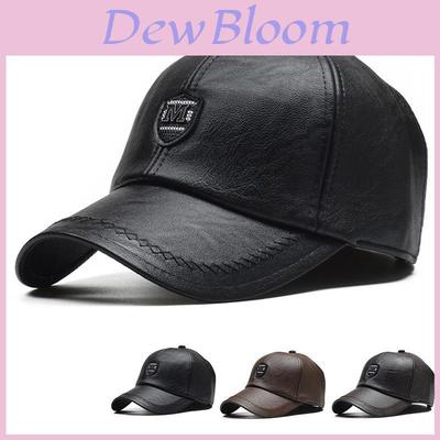 Casquette d'hiver d'extérieur pour personnes âgées avec cache-oreilles en cuir PU coupe-vent Casquette de baseball avec ajustement réglable