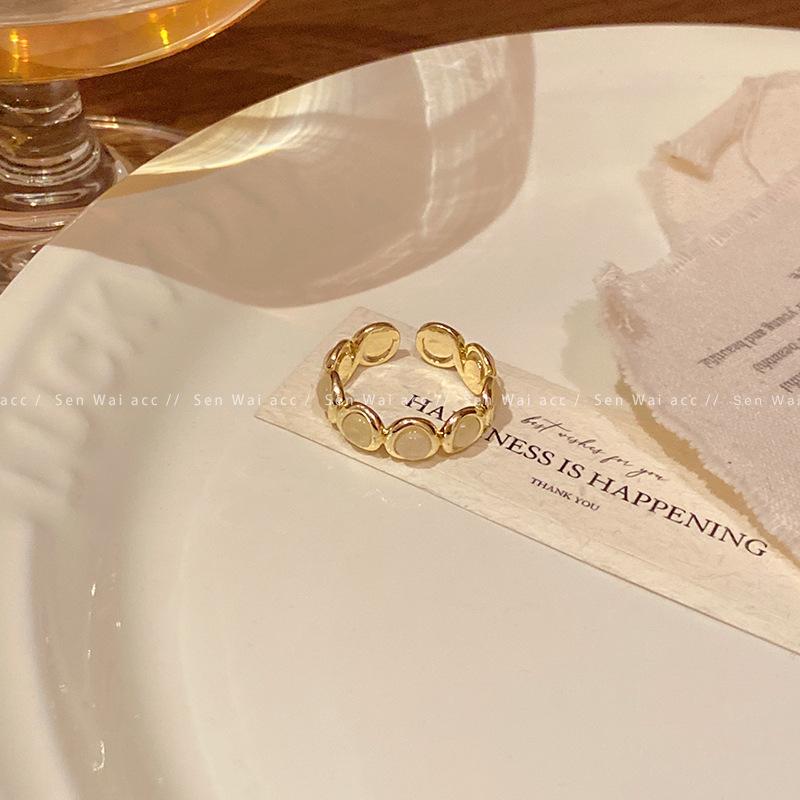 Light luxury opal open ring women's retro Hong Kong style adjustable ring new jewelry