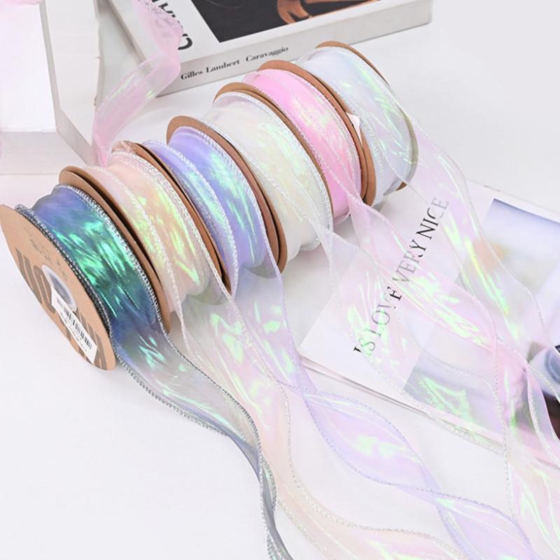 Fishtail Organza Ribbon 4Cm Reflective Iridescent Wavy Edge Ribbon For For Flower Bouquet Gifts Packaging Wedding Decorations