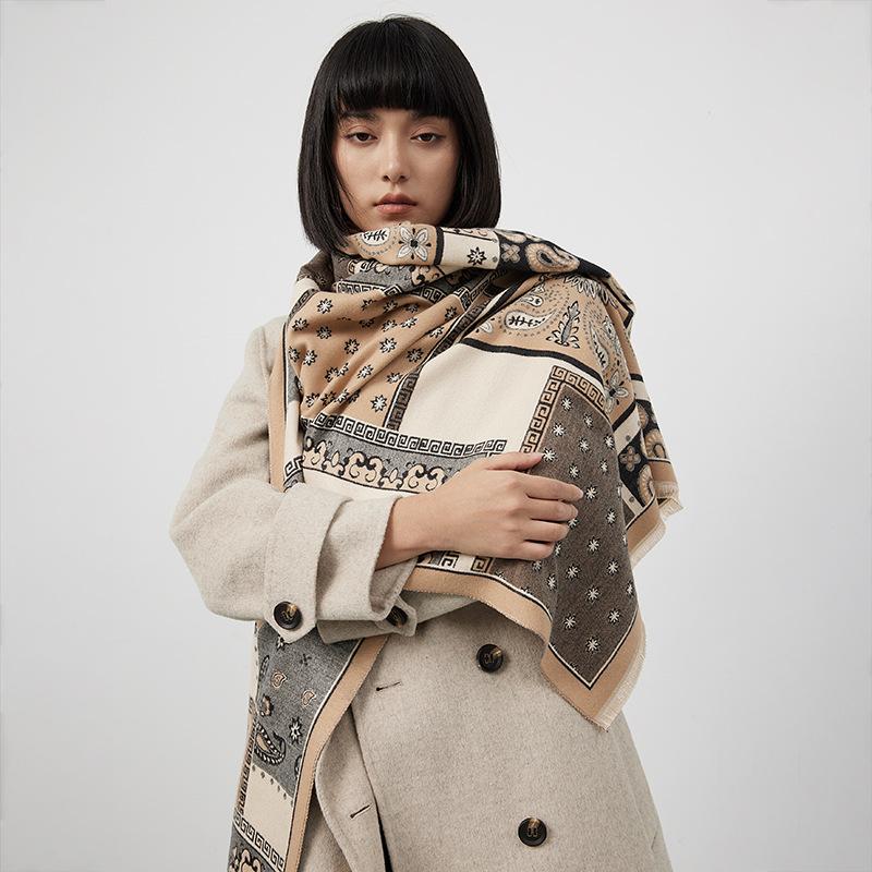 Plaid Imitation Cashmere Scarf Women'S Warm Letters Thickened Versatile Shawl Thick Jacquard Scarf