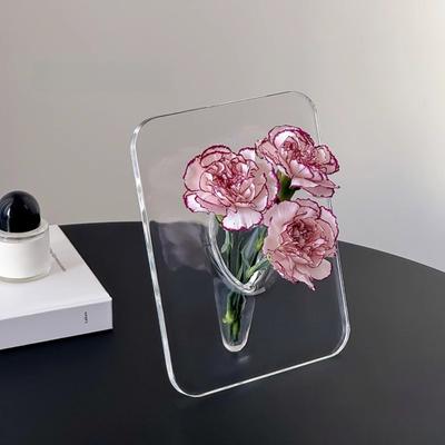 Transparent Frame Flower Vase Picture Frame Photo Frame Flower Display Vase Decorative Hydroponic Flower Vase Office Decor