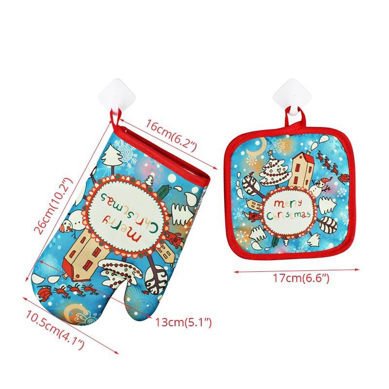 1Set Christmas Oven Gloves Pot Holders Set Santa Claus Snowflake Candy Pattern Insulated Oven Mitts Home Kitchen Christmas Decor