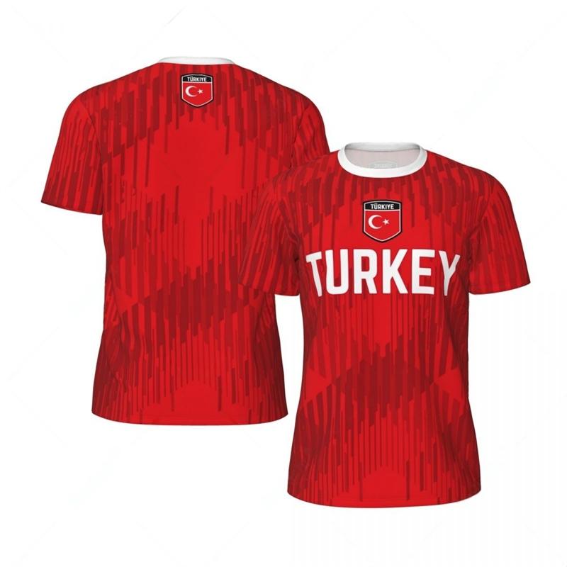 Fashion Turkey Flag Football T Shirt Casual Summer Short Sleeve Mens Printed Sports T-shirt Loose Street Quick Dry Tees Tops