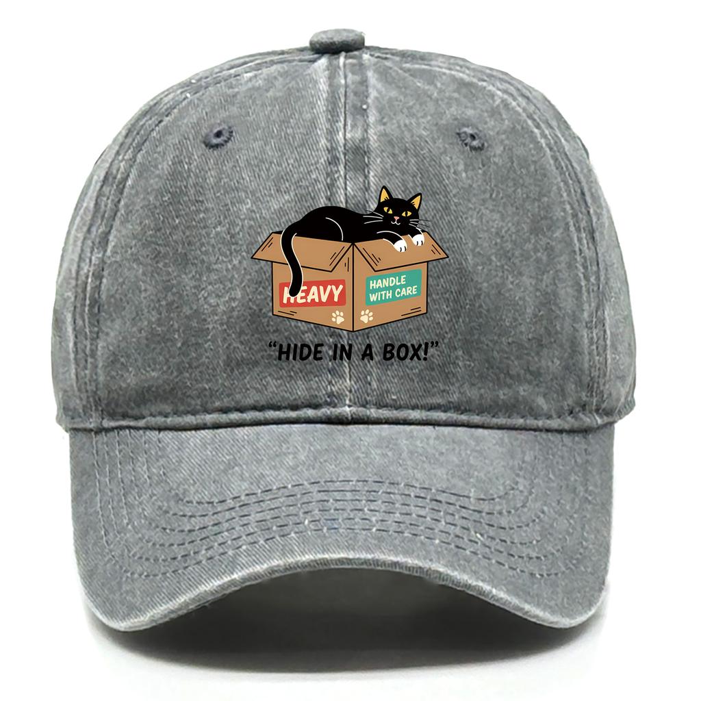 Cartoon Black Cat HIDE IN A BOX Printed Baseball Cap Adjustable Lightweight Baseball Hat All Season Slouchy Flat Cap For Gift
