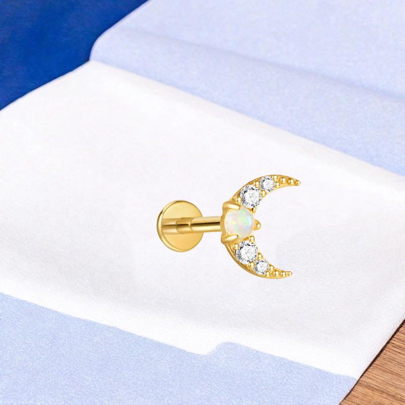 Titanium F136 Moon Threaded Cartilage Stud Earrings - Trendy European & American High-End Fashion