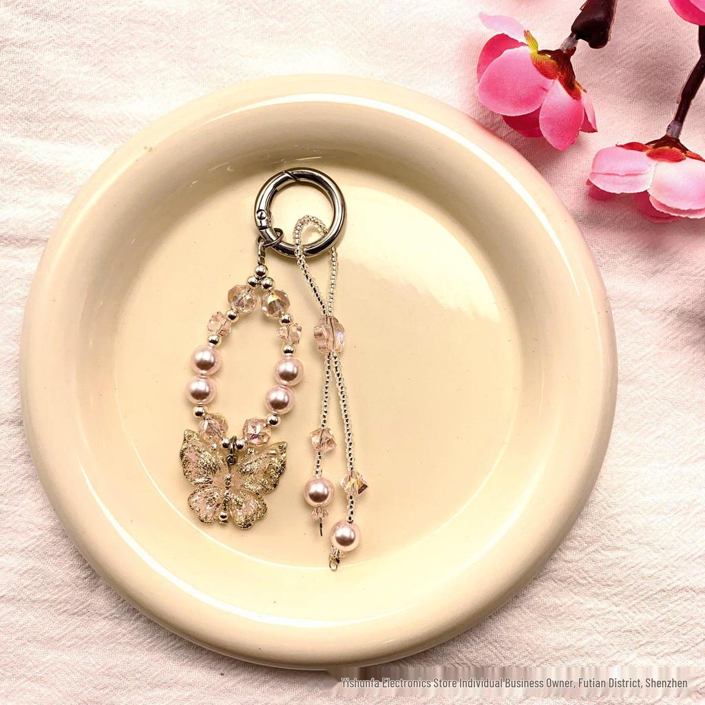 Exquisite Korean Butterfly Crystal Phone Lanyard & Beaded Bracelet