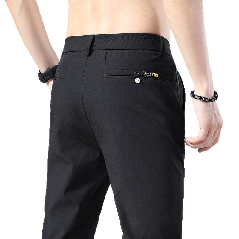 Summer thin elastic waist ice silk pants men's new trend versatile slim straight men's casual trousers