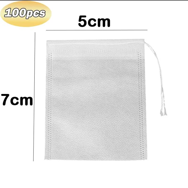 100Pcs Disposable Teabags Non-Woven Fabric Tea Filter Bag for Spice Tea Infuser with Draw String Filter Paper for Herb Loose Tea