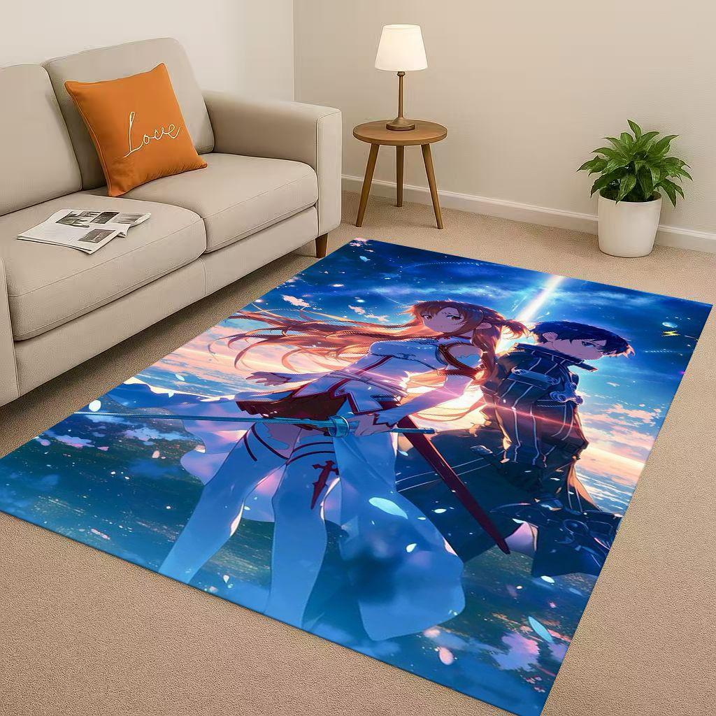 3D Sword Art Online SAO Cartoon Kirito Yuuki Asuna Living Room Non-Slip Area Rug Soft Carpet for Bedroom Sofa,Home Decor Doormat